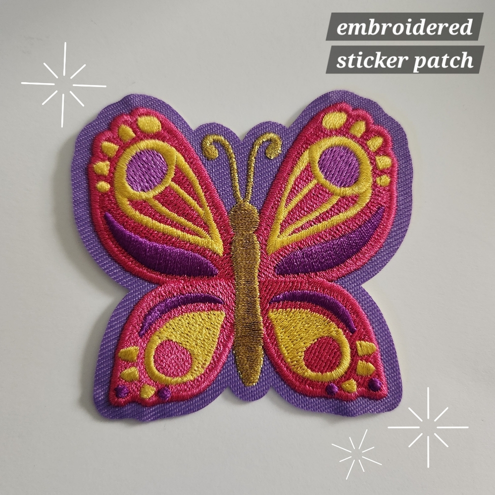 Butterfly Sticker Patch 🦋 Embroidered - Purple, Pink, and Yellow Cottagecore